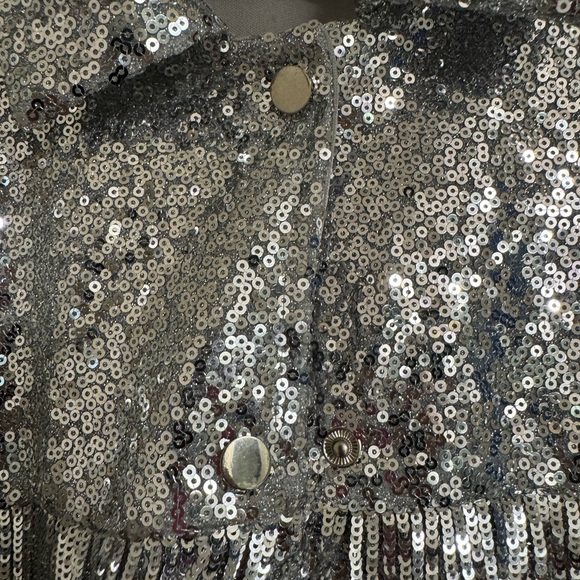 12th Tribe Star Crossed Sequin Fringe Jacket. Small. Silver. Coachella. Vegas. - Picture 7 of 13